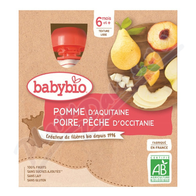 BABYBIO jablko-hruška-broskev 6m+ 4x90g