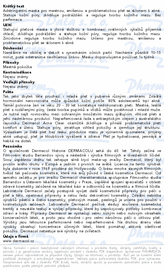 Dermacol Acneclear maska problematická pleť 2x8g