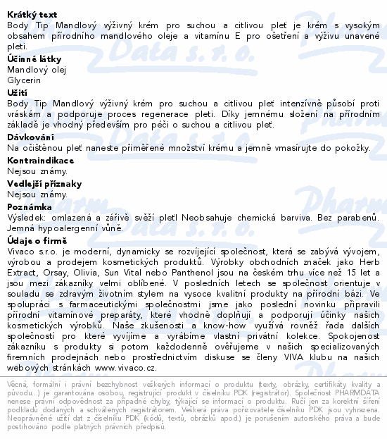 BodyTip Mandlový výživný krém suchá/citl.pleť 50ml