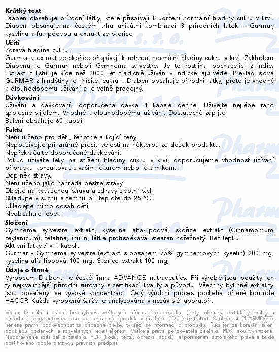ADVANCE Diaben hladina cukru cps.60