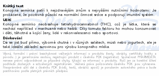 Allnature Konopné semínko loupané RAW BIO 250g