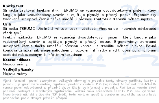 Inj.stř.TERUMO třídílná 5ml Luer Lock 100ks