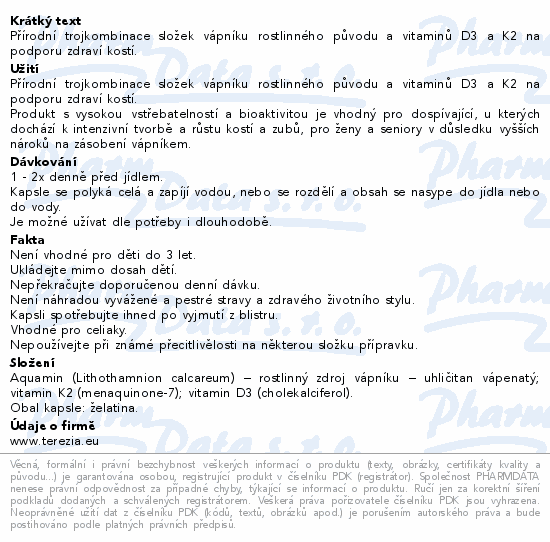 TEREZIA Calcium+vitamin D3 a K2 cps.30