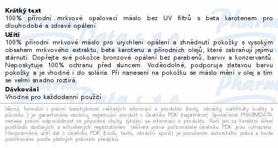 VIVACO mrkvové opalovací máslo bez UV filtrů 150ml