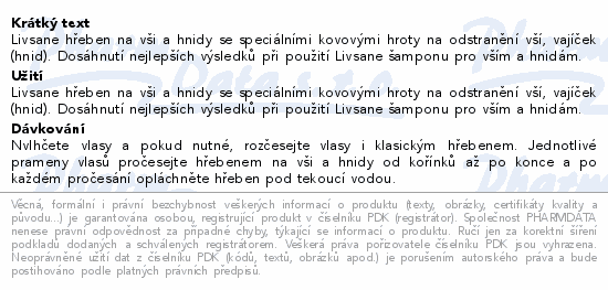 LIVSANE Hřeben na vši a hnidy 1ks