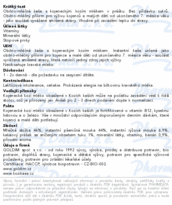 Kozí kaše pšenično-rýžová banán-kakao 225g 7m+
