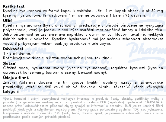 Abfarmis Hyalmis forte kyselina hyaluronová 96ml