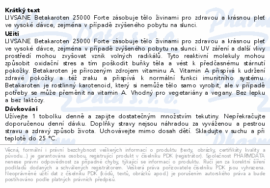 LIVSANE Betakaroten 25000 Forte vysoká dávka 60ks