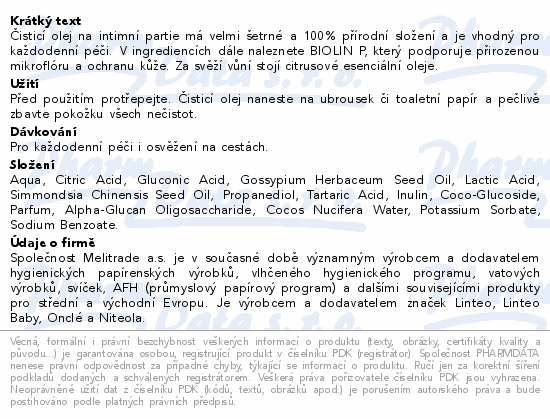 ONCLÉ Biorganic Intimní čisticí olej bezopl.100ml