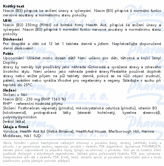 Vitamin B3 (Niacin) 250mg tbl.90