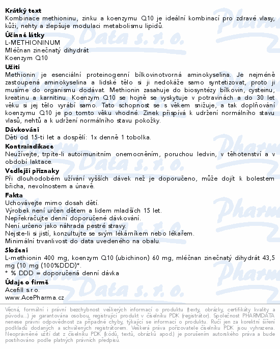 AcePharma Methionin Q10 Zink tbl.100