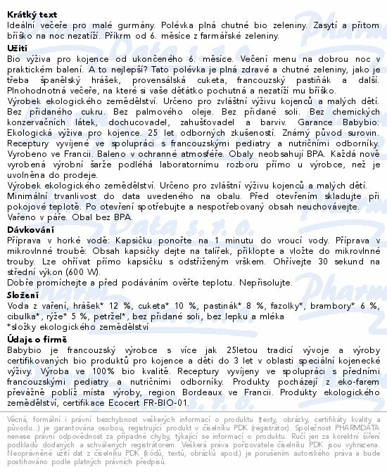 BABYBIO polévka hrášková s cuketou 6m+ 190g