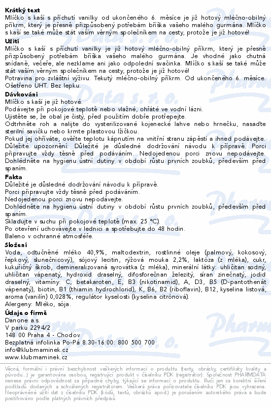 Hami Mlíčko s kaší s příchutí vanilky 4x250ml 6m+