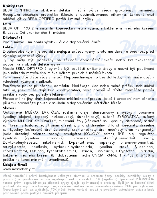 BEBA OPTIPRO 2 pokračovací kojenecké mléko 500g