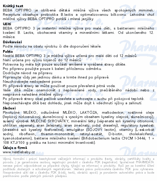 BEBA OPTIPRO 3 batolecí mléko 500g