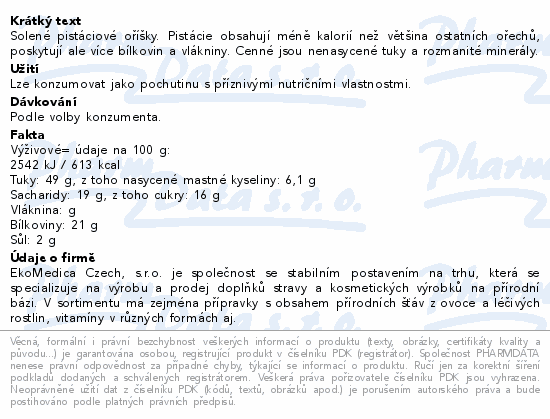 Pistácie solené 250g EkoMedica