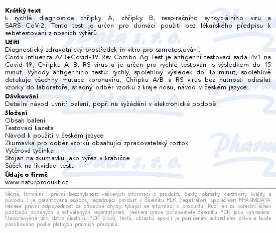 CorDx Influenza A+B/Covid-19/RSvirus Combo AG test