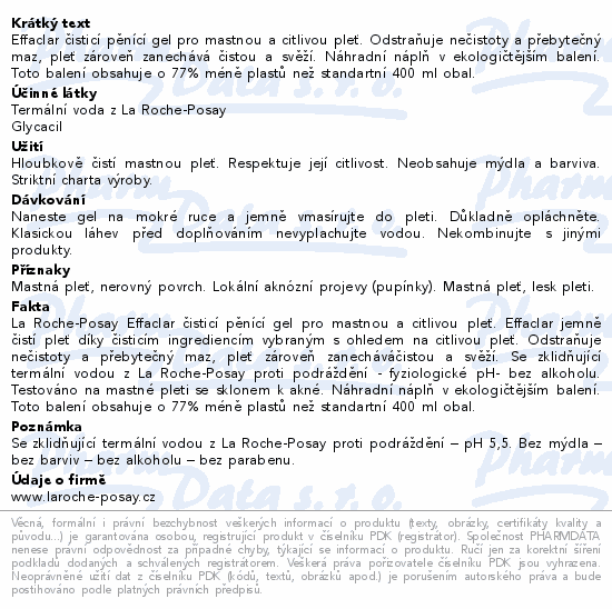 LA ROCHE-POSAY EFFACLAR čisticí gel refill 400ml