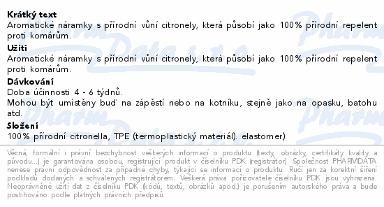 Bacterisan Repelent.náramek s citronelou S+L 2ks