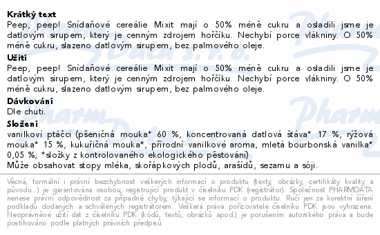 Mixit Peep Peep cereálie vanilka BIO 280g