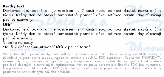 Dávkovač léků 7 dní čirý