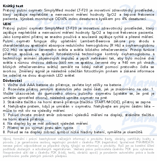SimplyMed Pulzní oxymetr LT-F20