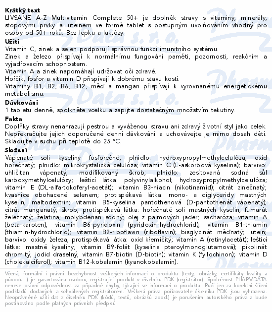 LIVSANE A-Z Multivitamin Complete 50+ tbl.60
