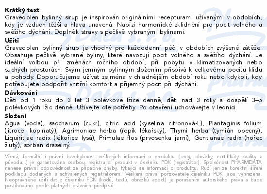 Gravedolen bylinný sirup 500ml