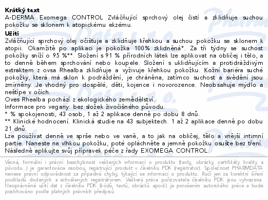 A-DERMA Exomega CONTROL Zvláč.sprchový olej 1000ml