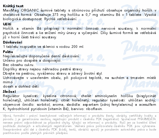 MaxiMag Organic 20 šumivých tablet