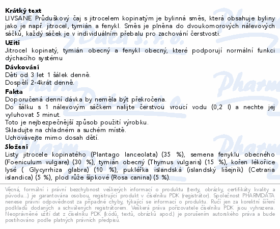 LIVSANE Průduškový čaj s jitrocelem 20x1.5g