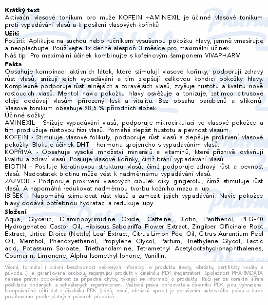 VIVAPHARM Kofein Aminexil vlasové tonikum MEN100ml