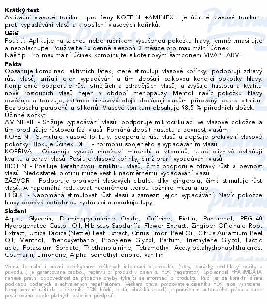 VIVAPHARM Kofein Aminexil vlas.tonikum WOMEN 100ml