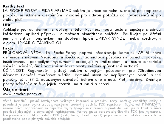 LA ROCHE-POSAY LIPIKAR AP+Max balzám 200ml