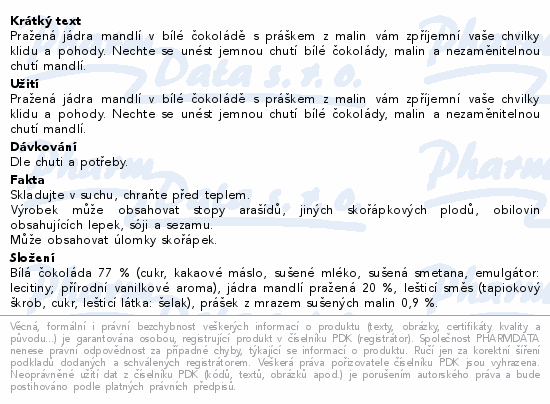 BENU Mandle v bílé čokoládě s malin.práškem 80g