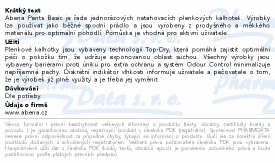 Inkont.navlék.kalhotky Abena Pants Basic L0 14ks