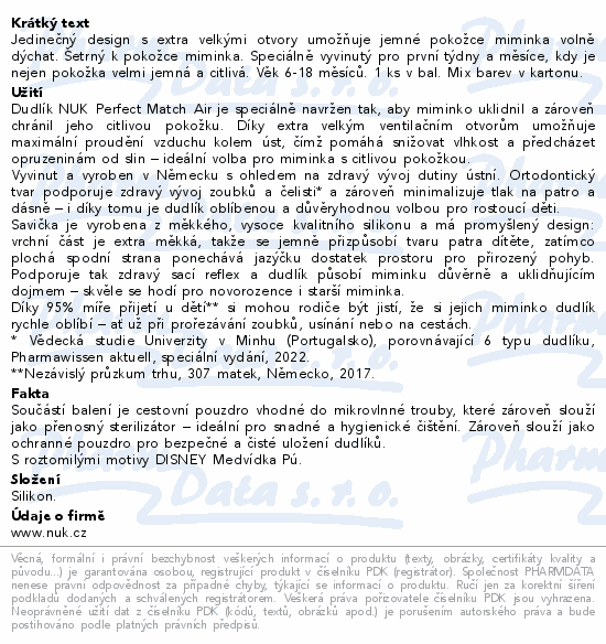 NUK Perf.Mat.AIR dudlík Med.Pú 6-18m 1ks mix barev