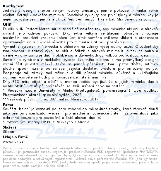 NUK Perf.M.AIR dudlík Mickey 0-6m 1ks mix barev