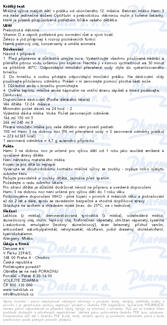 Hami 3 batolecí mléko na dobrou noc 600g