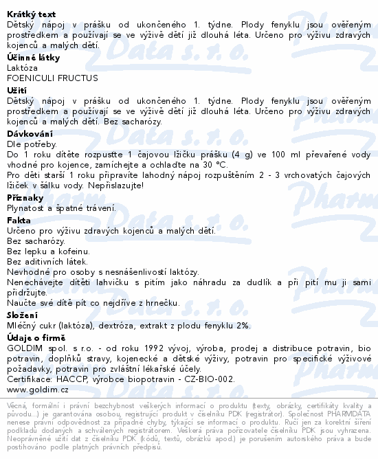 ČIPERKA dětský nápoj fenyklový 180g 1t+