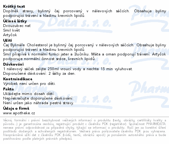 Čaj Bylináře Na cholesterol 40x1.6g